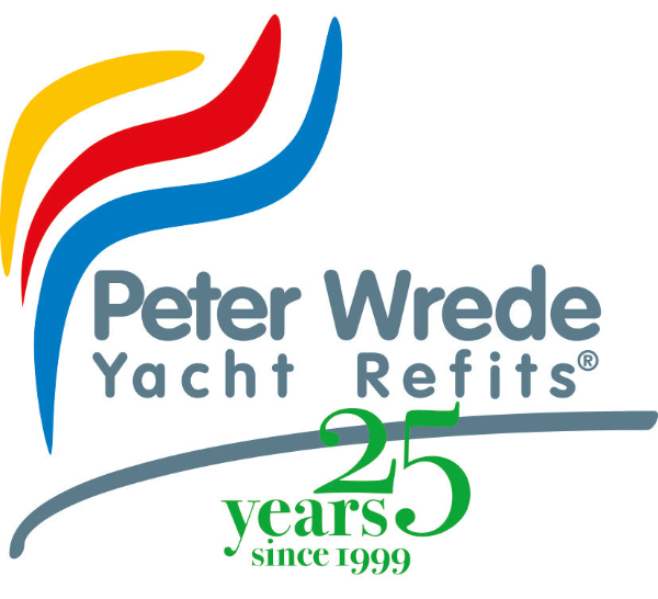 Das Logo zum 25 jährigen Jubiläum von Peter Wrede Yacht Refits, dem Spezialisten für Yachtoberflächen und Unterwasserschiffe.