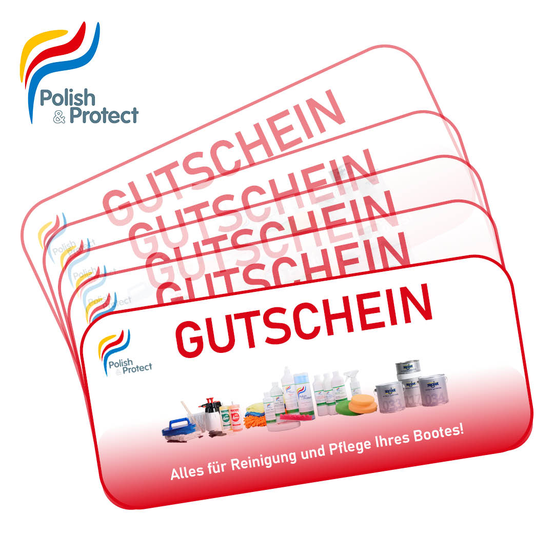 Der P&P Gutschein, das ideale Geschenk für alle Bootseigner. Mit dem Gutschein bekommen Sie im Shop alles, was Sie für Reinigung, Bootspolitur, Pflege, Schutz von Booten und Yachten benötigen. 