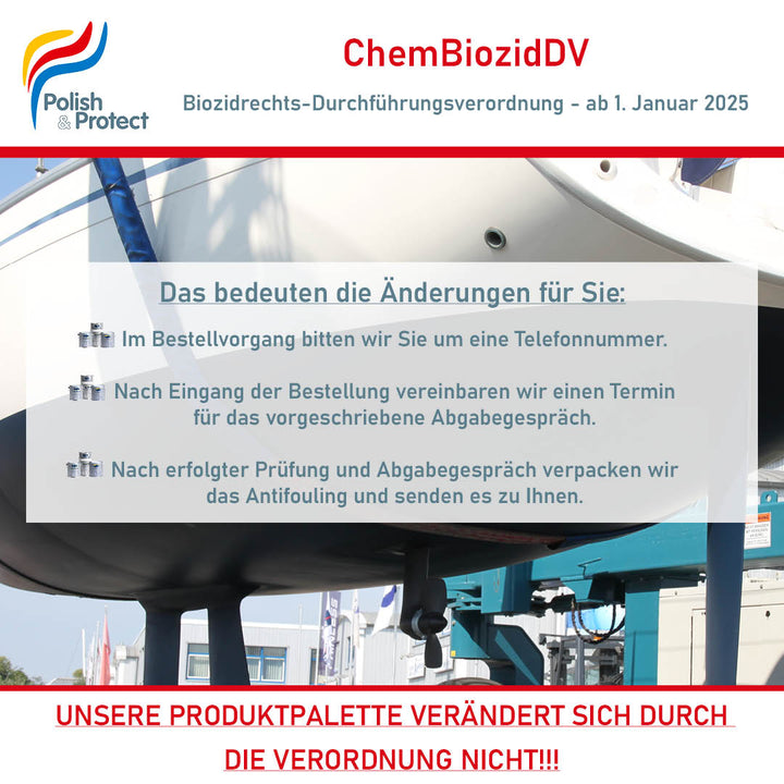 Wichtige Informationen zur ChembiozidDV, Biozidrechtsdürchführungsverordnung zum Kauf von Antifouling